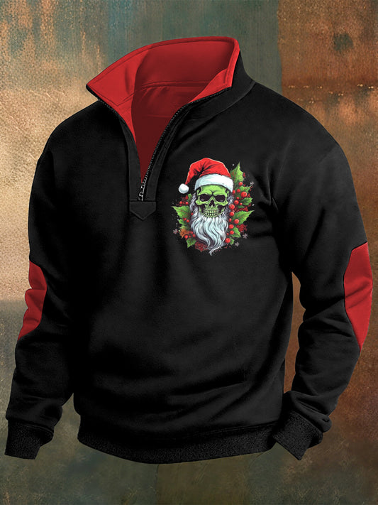 Men's Christmas Santa Claus Printed Casual Zipper Sweater