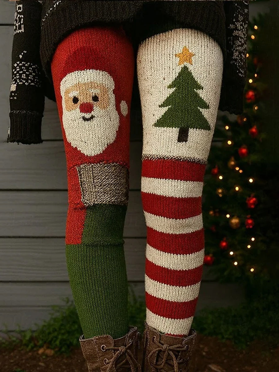 Women's Christmas Tree And Santa Claus Art Cozy Leggings