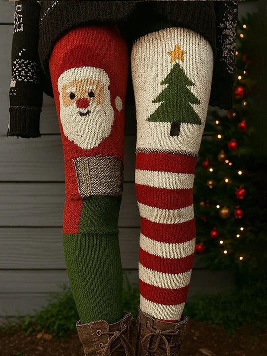 Women's Christmas Tree And Santa Claus Art Cozy Leggings