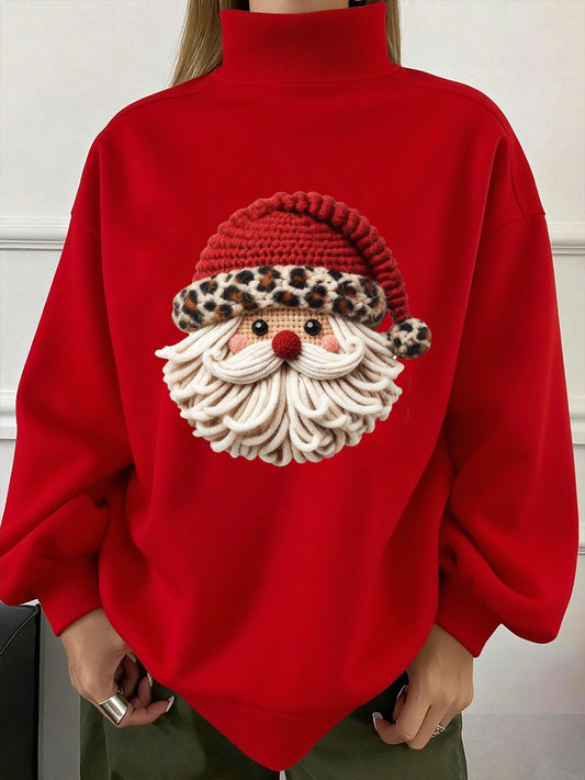 Women's Santa Claus Print High-Neck Sweatshirt