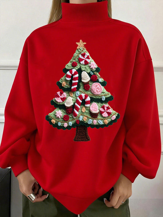 Women's Christmas Tree Print High-Neck Sweatshirt