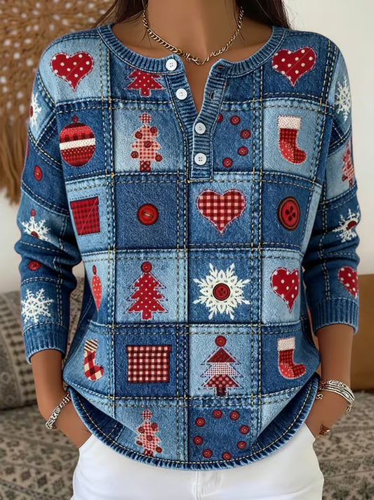 Women's Christmas Tree  Art Printed Long Sleeve Top
