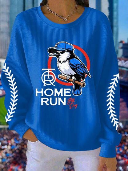 Women's Baseball Ribbed Round-Neck Sweatshirt