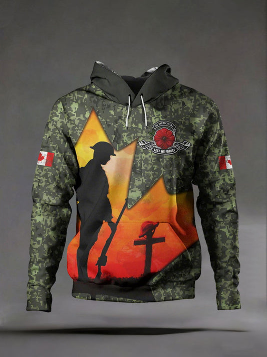 Men's Remembrance Day Printed Casual Hoodie