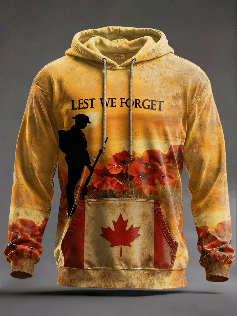 Men's Canadian Remembrance Day Printed Casual Hoodie