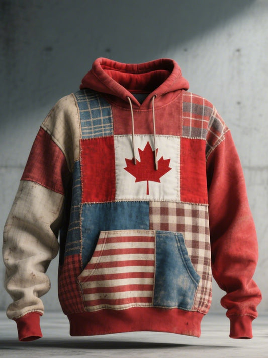 Men's Canadian Inspired Patchwork Art Vintage Hoodie