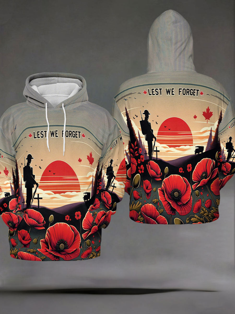 Men's Remembrance Day LEST WE'S FORGET Poppy Remembrance Hoodie