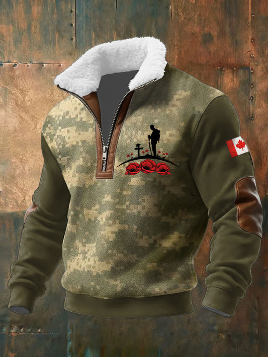 Men's CANADA Printed Casual Fur Collar Zipper Top