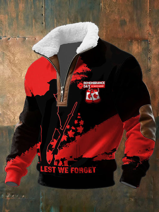 Men's CANADA Printed Casual Fur Collar Zipper Top