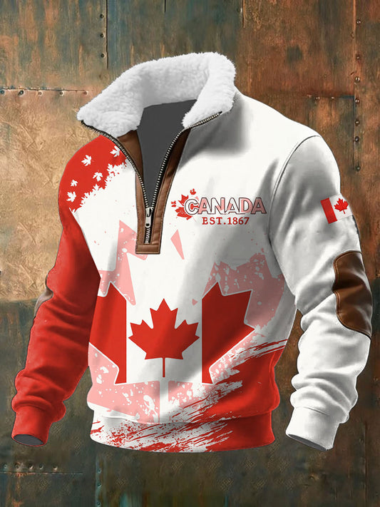 Men's CANADA Printed Casual Fur Collar Zipper Top