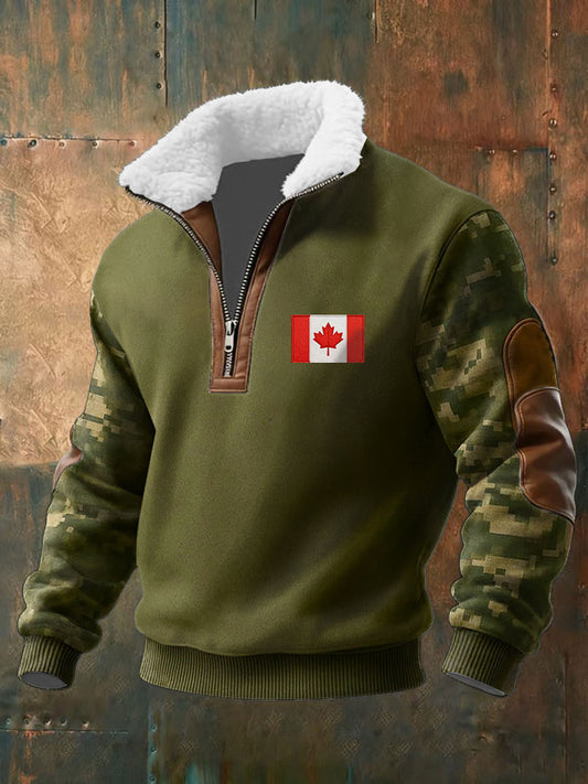 Men's CANADA Printed Casual Fur Collar Zipper Top