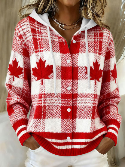 Women's Maple Leaf Knit Hooded Cardigan