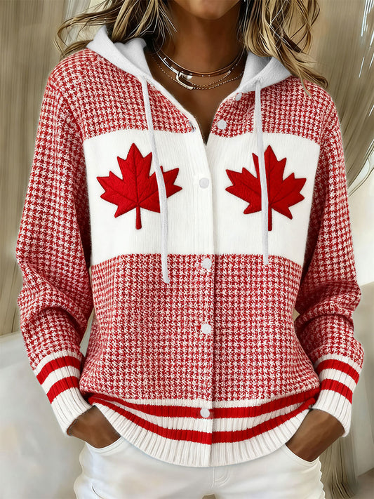 Women's Maple Leaf Knit Hooded Cardigan