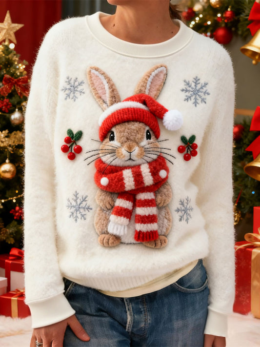 Women's Christmas Snowflake Rabbit Flannel Hoodie
