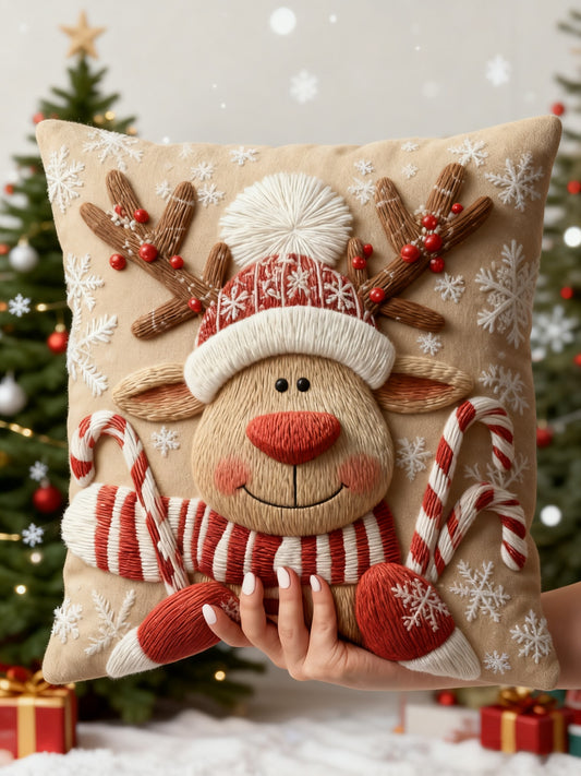 Vintage Christmas Reindeer Home Decor Pillow