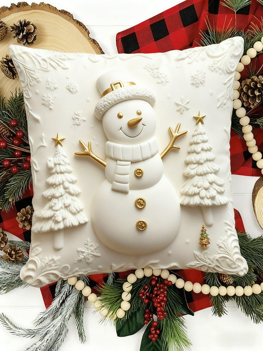 Retro Cheerful Christmas Snowman Home Decor Pillow