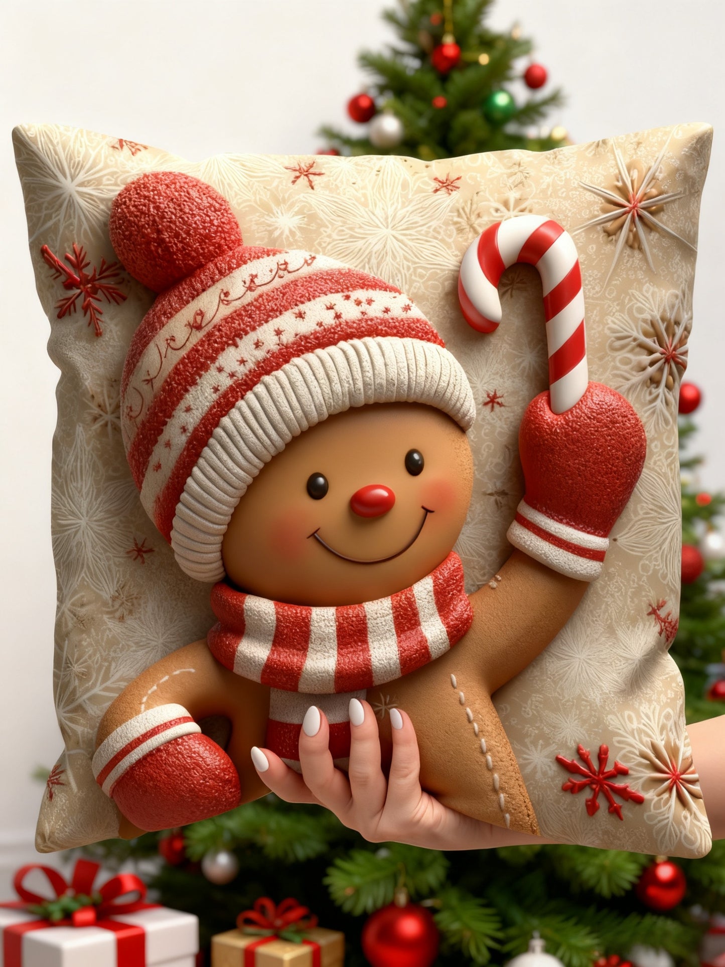 Retro Cheerful Christmas Gingerbread Man Home Decor Pillow