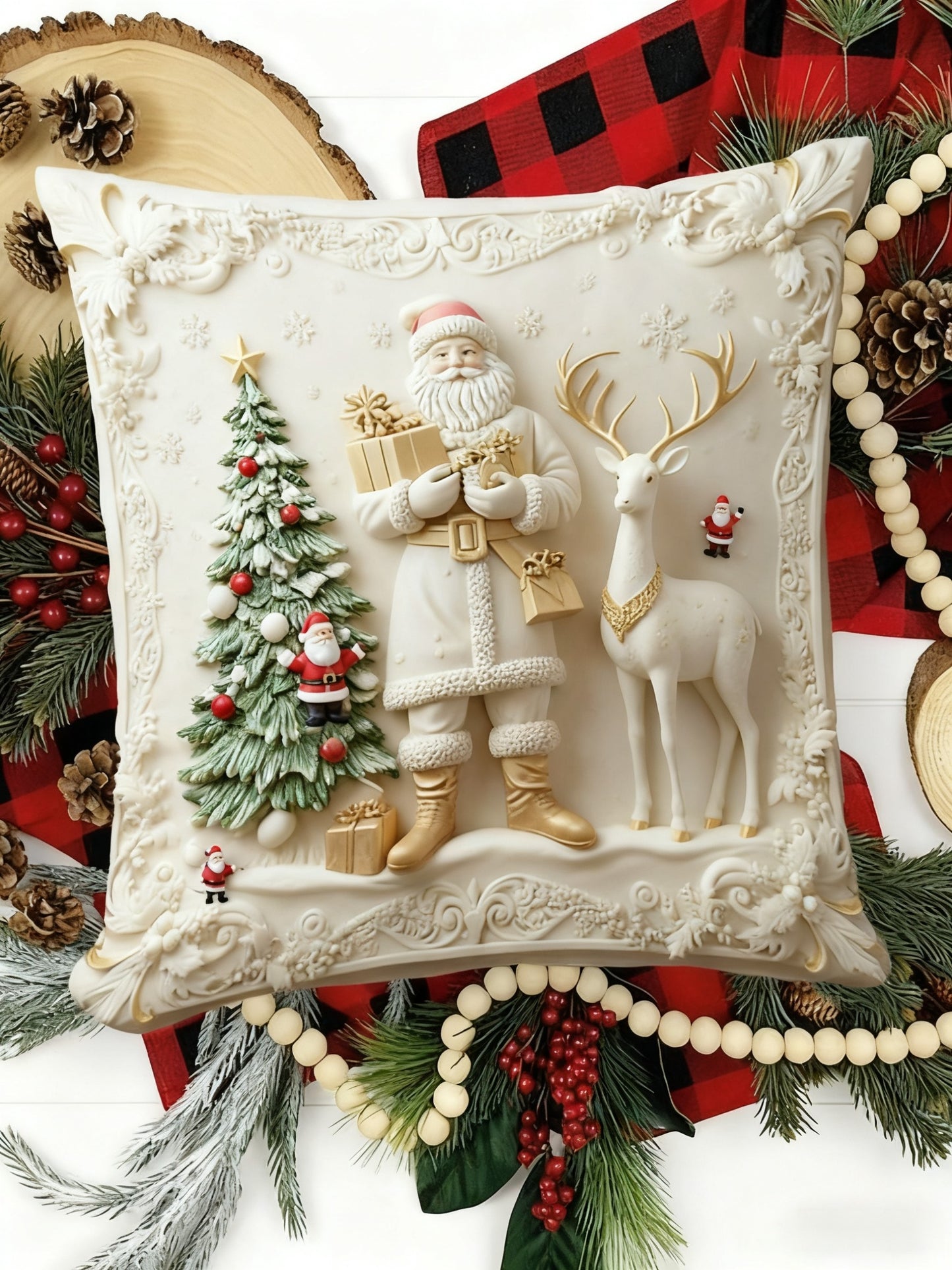 Retro Cheerful Christmas Santa's Reindeer Home Decor Pillow