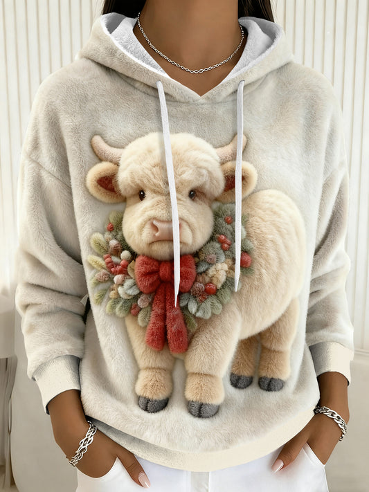 Women's Christmas Highland Cow Flannel Hoodie