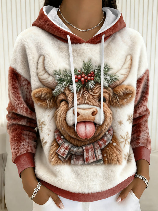 Women's Christmas Highland Cow Flannel Hoodie