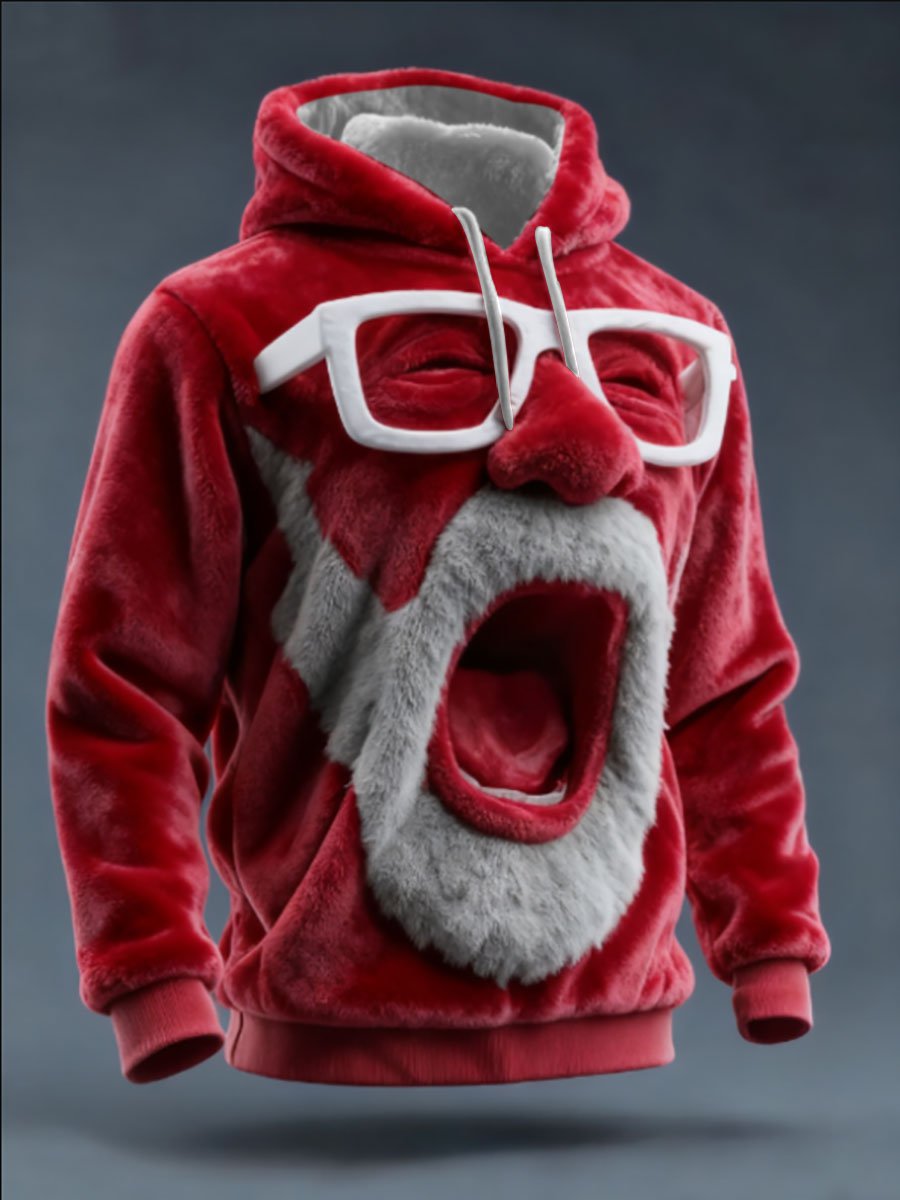 Men's Santa Claus Print Casual Flannel Hoodie Sweatshirt