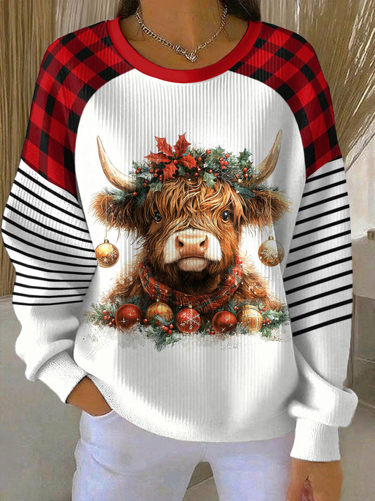 Women's Christmas Highland Printed Sweatshirt