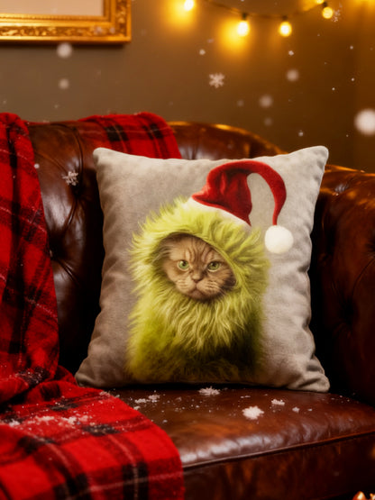 Christmas Fun Cat Santa Hat Pillow