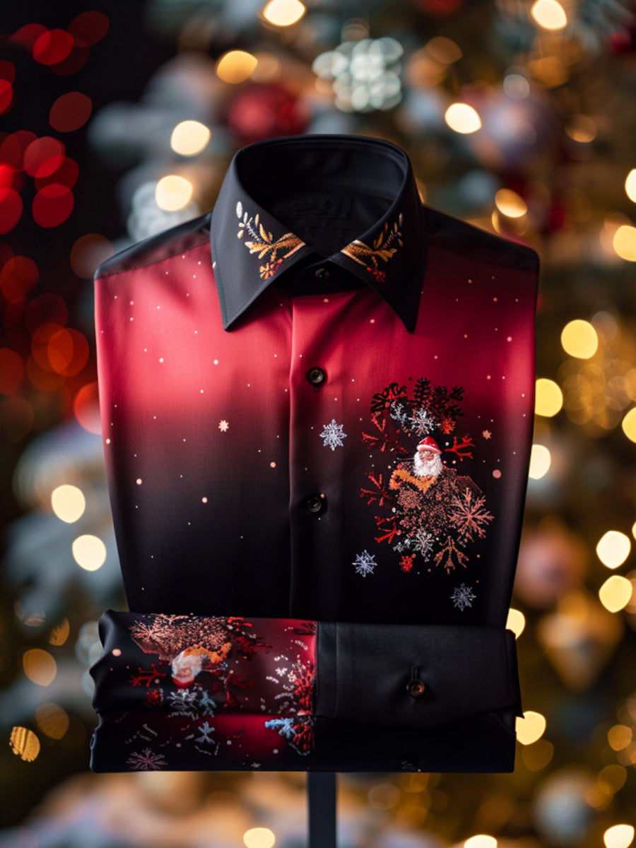 Christmas Gradient Snowflake Santa Claus Satin Long-Sleeve Shirt