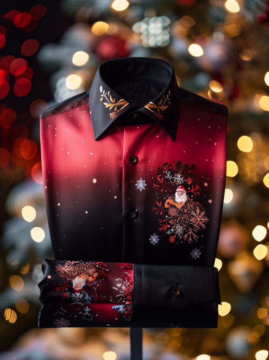 Christmas Gradient Snowflake Santa Claus Satin Long-Sleeve Shirt