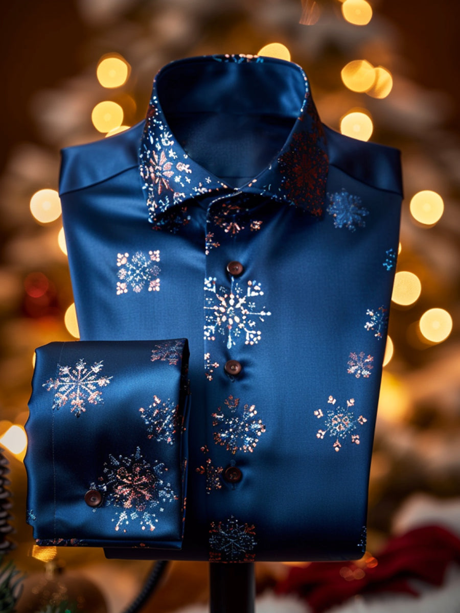 Retro Christmas Snowflake Premium Satin Long-Sleeve Shirt
