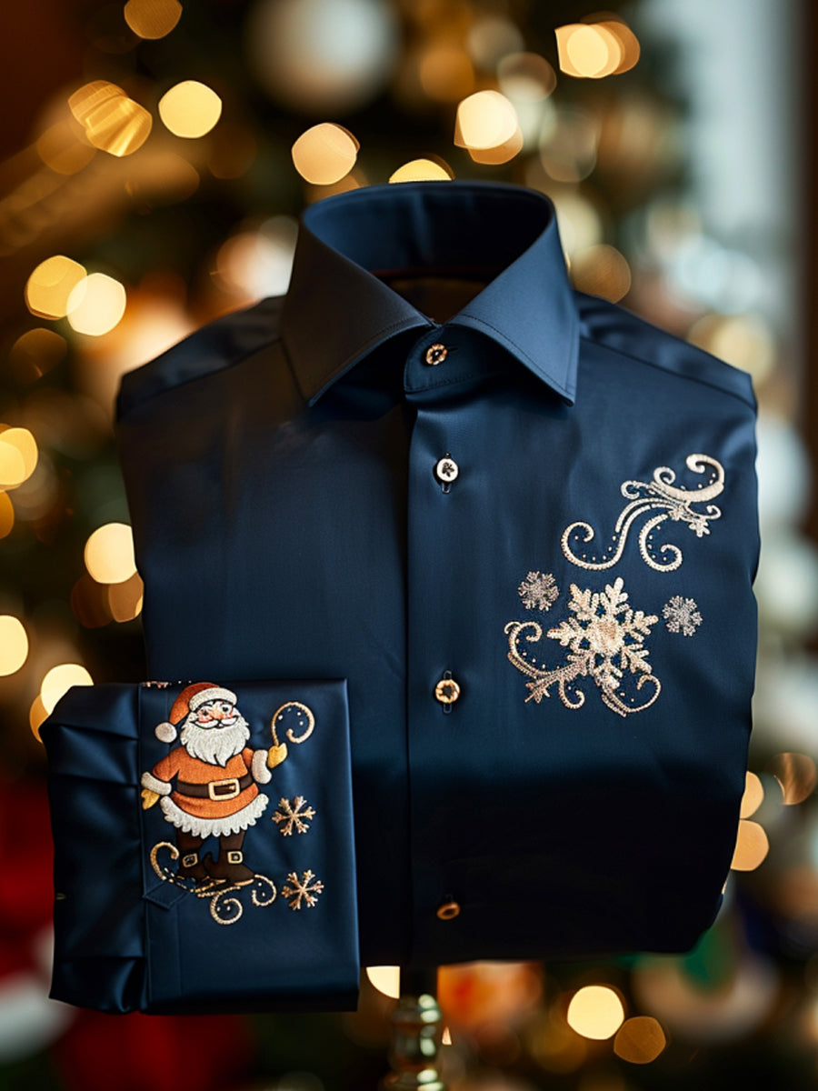 Vintage Christmas Santa Claus Pattern Premium Satin Long-Sleeve Shirt