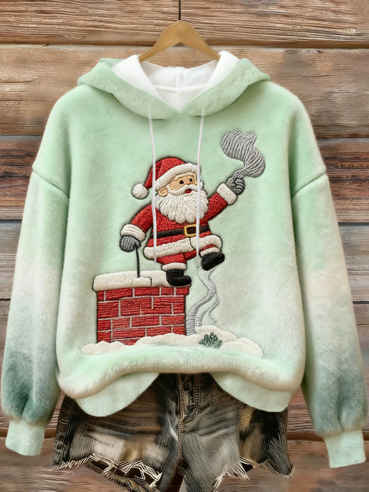 Women's Christmas Santa Claus Print Casual Flannel Hoodie