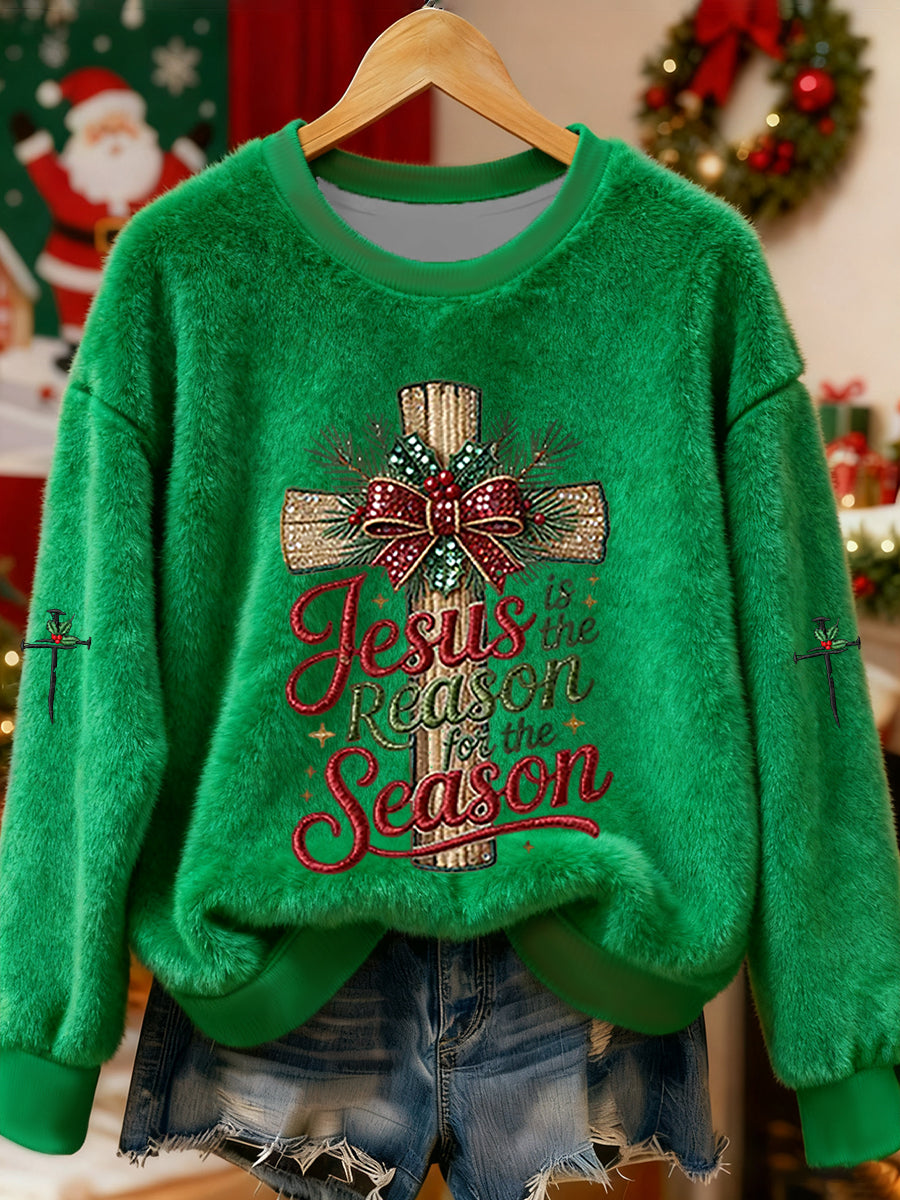 Women's Jesus Is The Reason For The Season Cross Flannel Hoodie