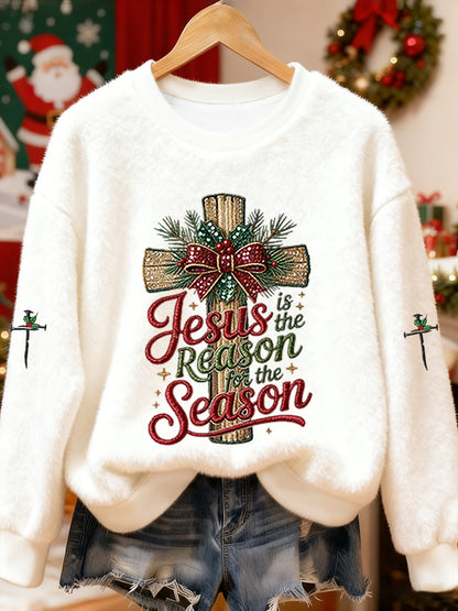 Women's Jesus Is The Reason For The Season Cross Flannel Hoodie