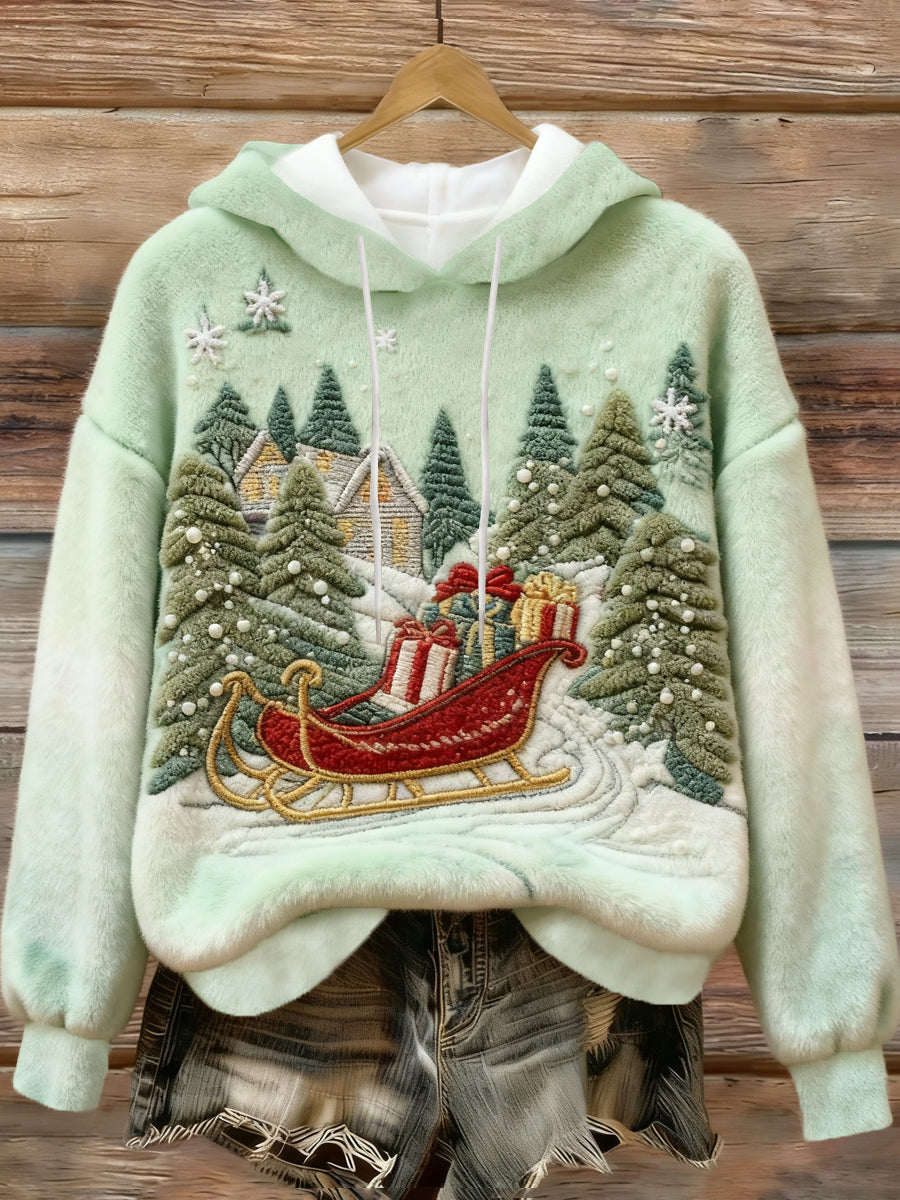 Women's Christmas Print Casual Flannel Hoodie