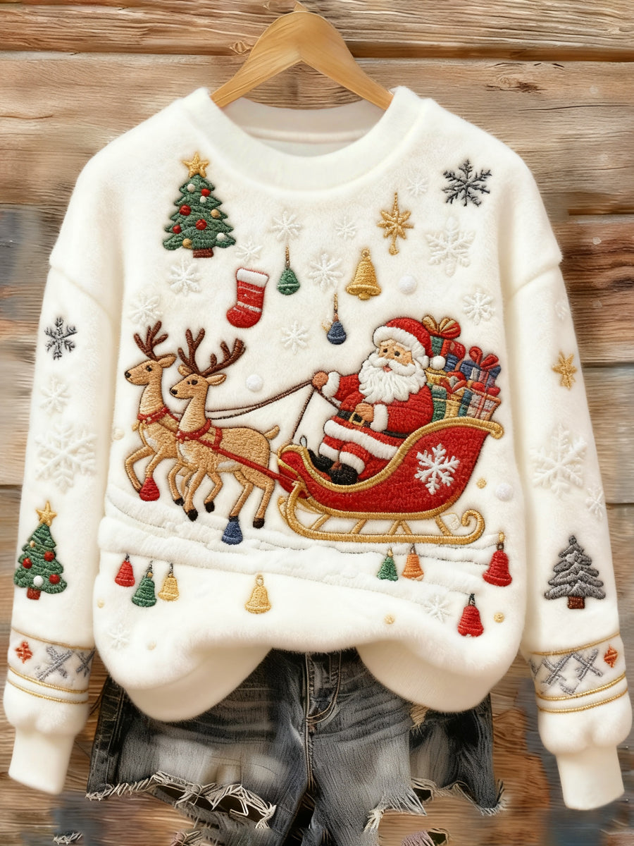 Women's Christmas Santa Claus Print Casual Flannel Sweatshirt