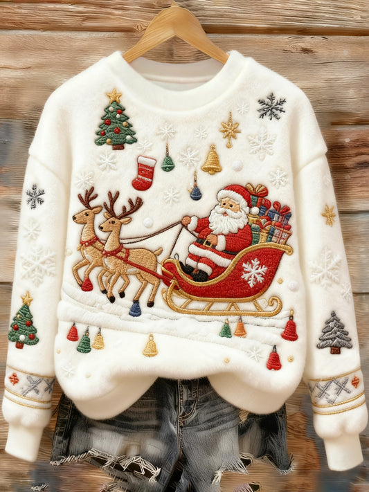 Women's Christmas Santa Claus Print Casual Flannel Sweatshirt