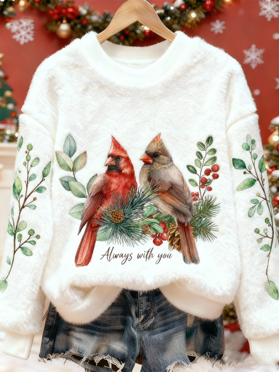 Women's Northern Cardinal Christmas Print Flannel Hoodie
