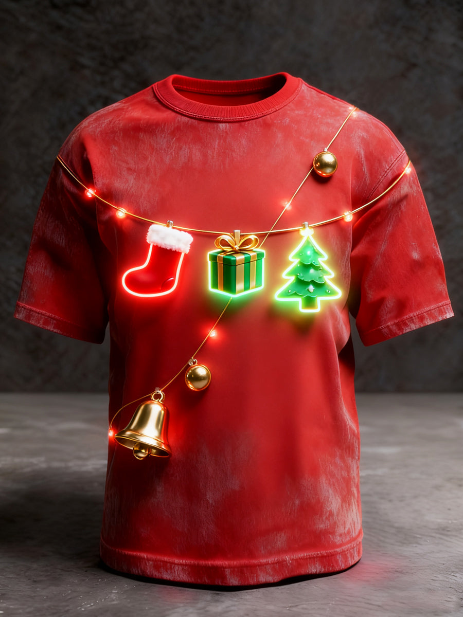Retro Christmas Neon Gift Casual T-Shirt