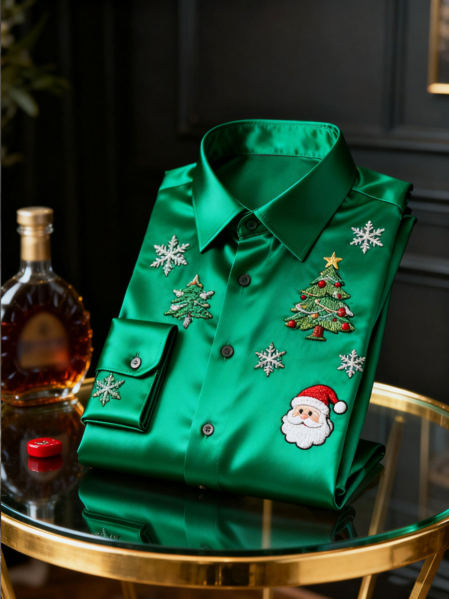 Vintage Christmas Tree Premium Satin Long-Sleeve Shirt