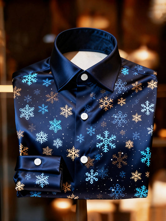 Retro Christmas Snowflake Premium Satin Long-Sleeve Shirt