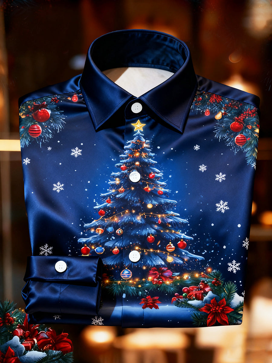 Vintage Christmas Tree Snowflake Premium Satin Long-Sleeve Shirt