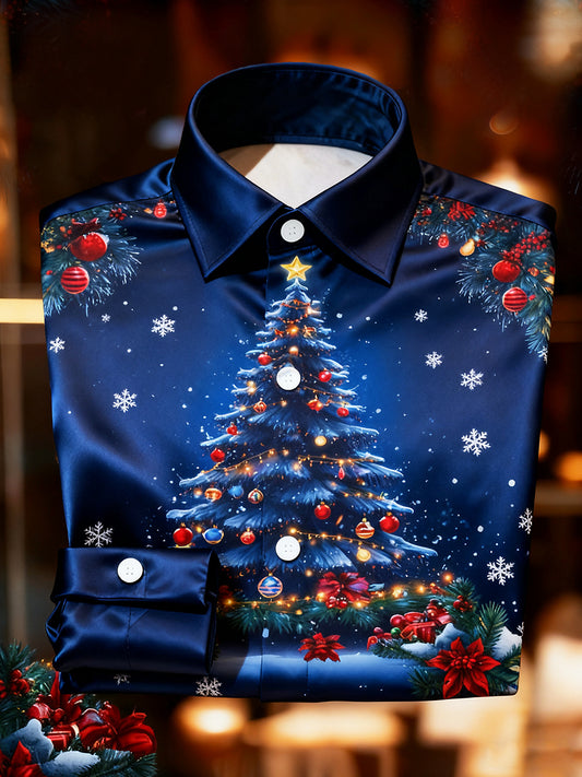 Vintage Christmas Tree Snowflake Premium Satin Long-Sleeve Shirt