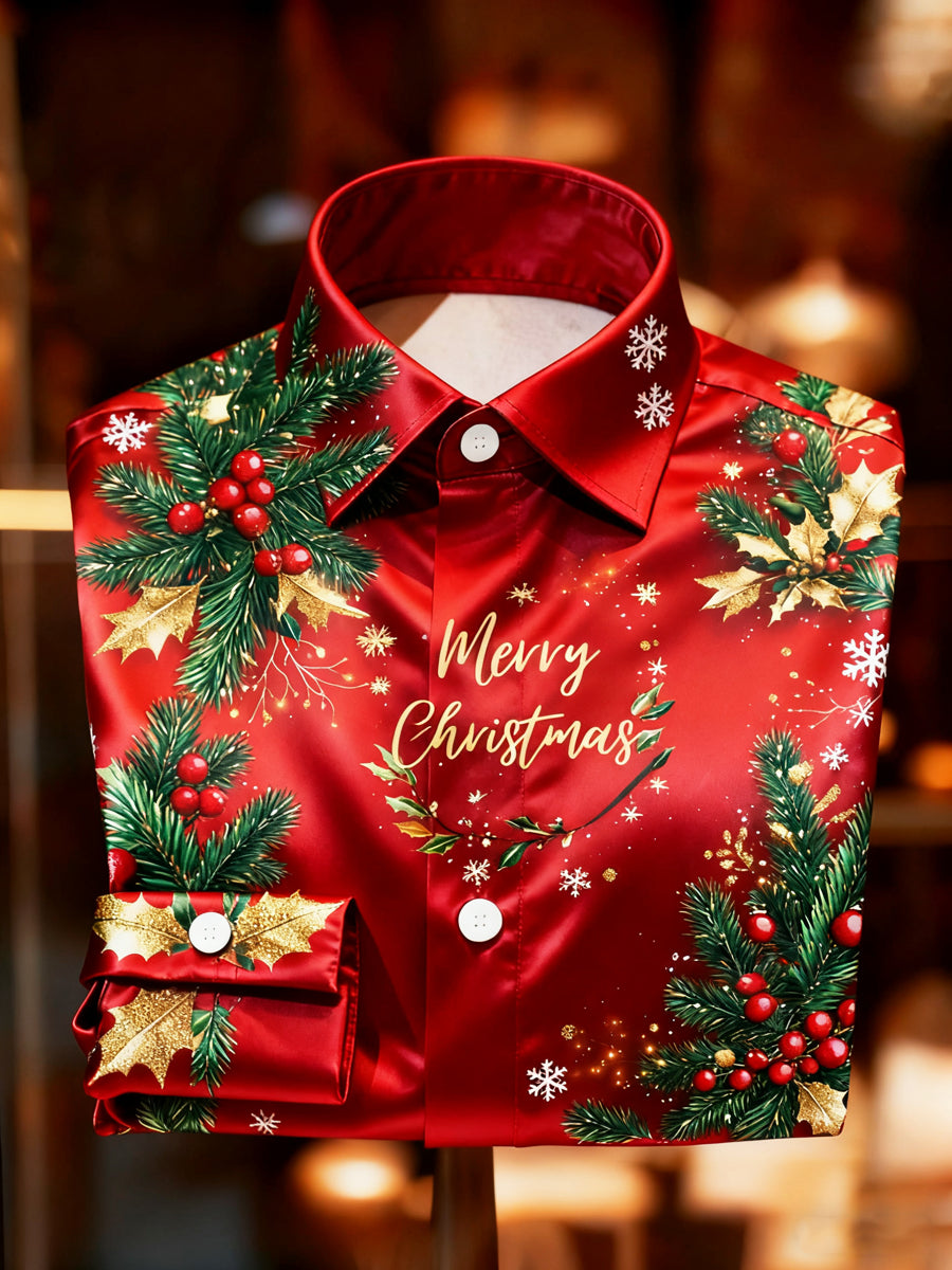 Vintage Christmas Red Premium Satin Long-Sleeve Shirt