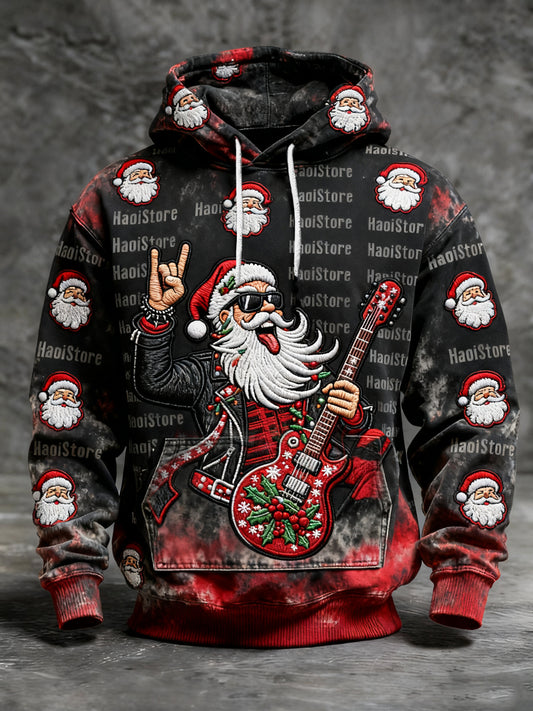 Retro Christmas Rock Vintage Santa Casual Hoodie