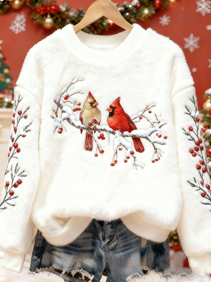Women's  Northern Cardinal Christmas Print Flannel Hoodie