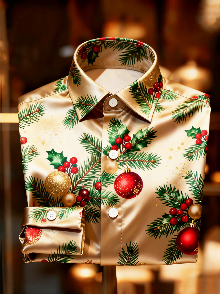 Vintage Christmas Berry Premium Satin Long-Sleeve Shirt