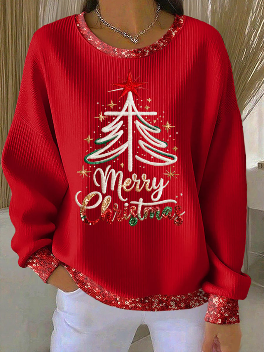 Women's Christmas Tree Cross Print Casual Sweatshirt