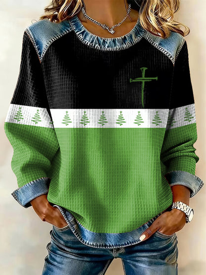 Women's Christmas Belief Print Waffle Sweatshirt
