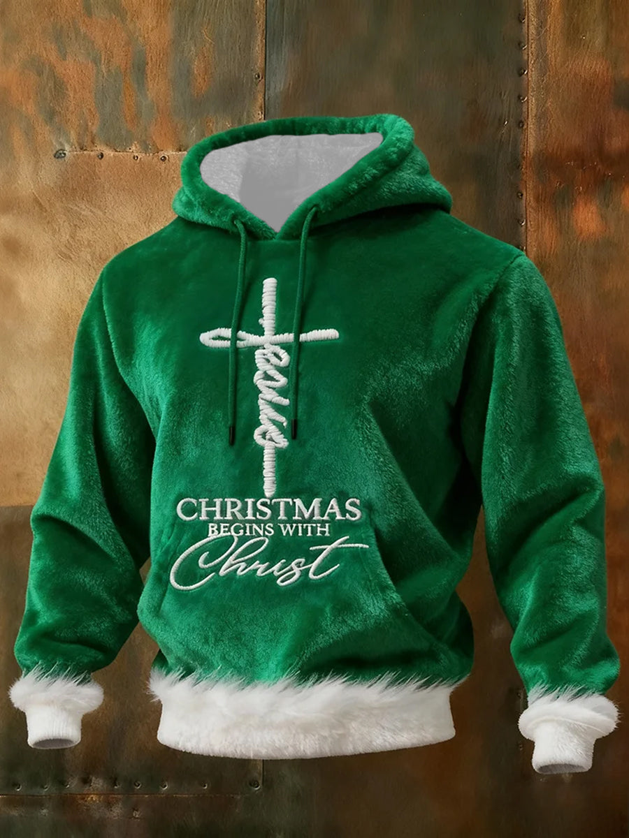 Men's Men's Christmas Begins With Christ Cozy Flannel Hoodie